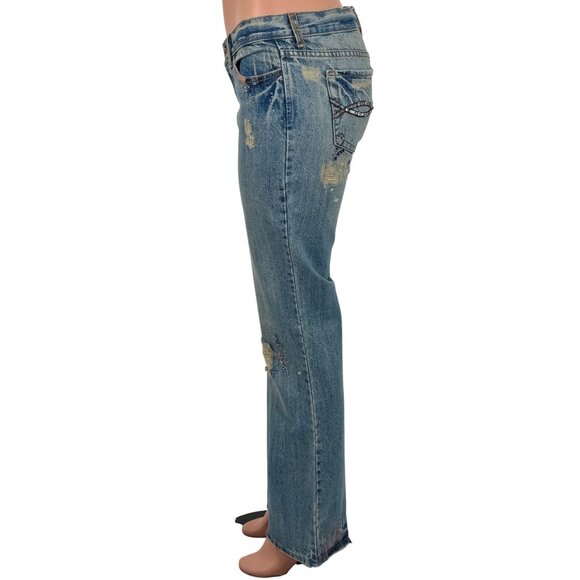 VTG NWT Abercrombie Distressed Rhinestone Beaded Embroidered Jeans | McBling Y2K - Picture 10 of 16